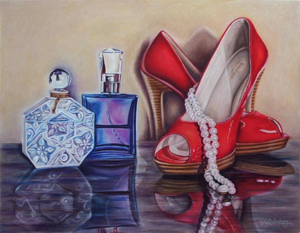 A Red Shoe Evening Colored Pencil Painting