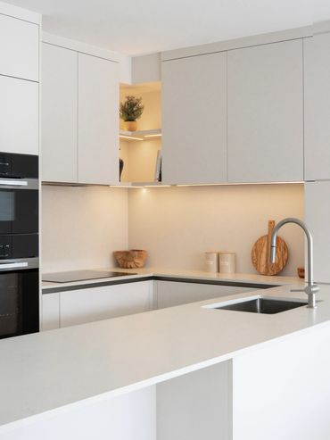 Interiors by Eva Franco interior design custom Italian kitchen (Veneta Cucine) accent lighting Miami