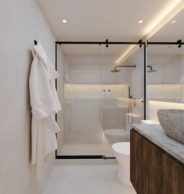Modern bathroom with accent lights, interior design, Interiors by Eva Franco, Miami, custom faucet