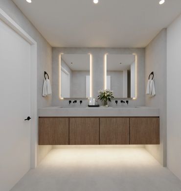 Modern bathroom with custom LED mirrors, interior design, Interiors by Eva Franco, Miami FL