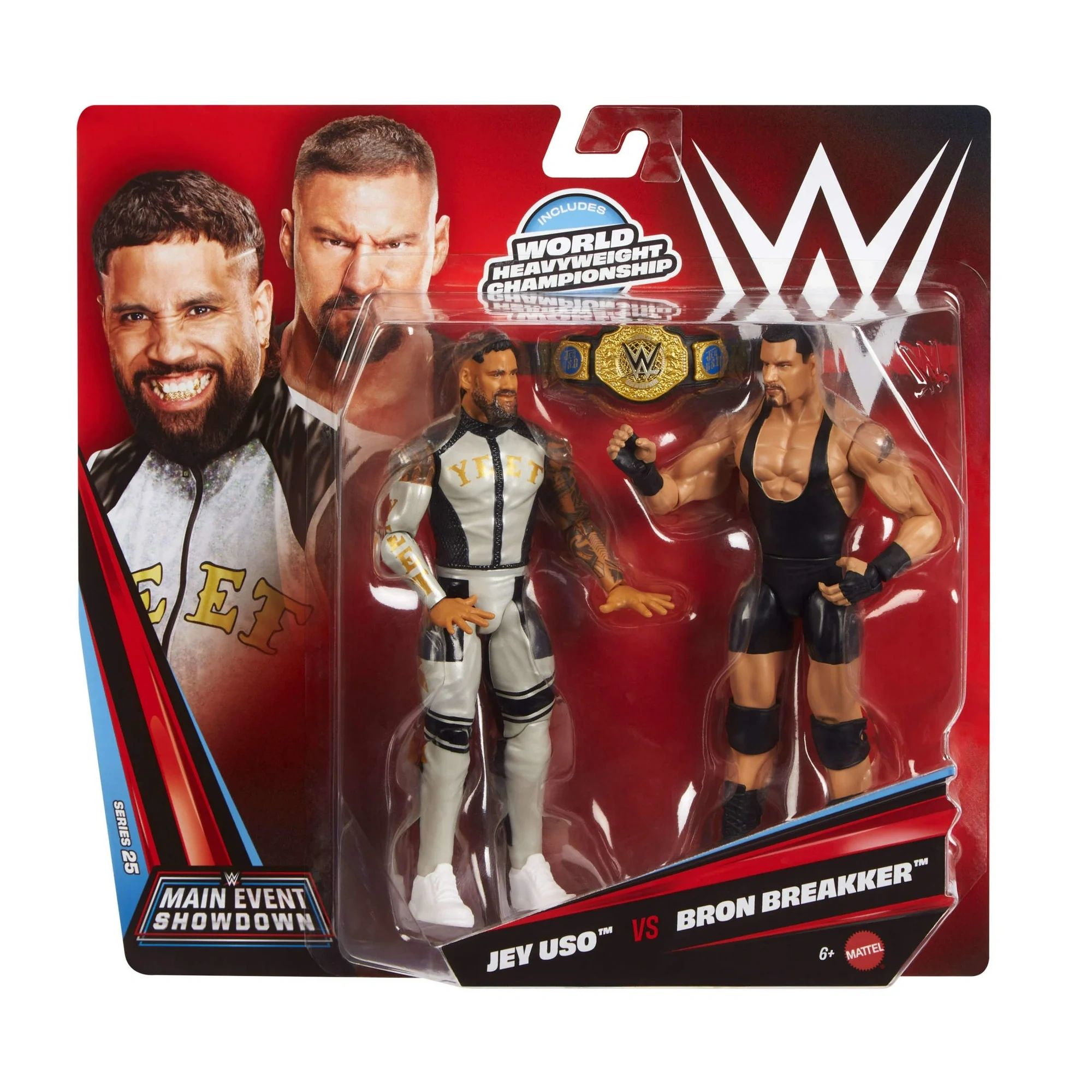 Jey Uso vs Bron Breakker WWE action figures.