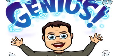 Cartoon man with glasses and text 'GENIUS!' above.