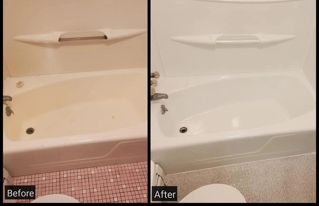 Before and after bathtub cleaning and floor update.