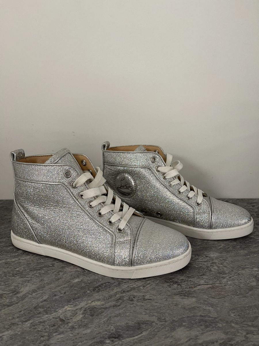 Christian Louboutin Bip Bip Silver Glitter High Top Sneakers US 8.5/EU 38.5