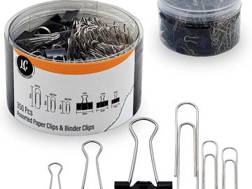 350 Pack Paper Clips and Binder Clips Set by Luxurecourt - Binders & Paperclips Assorted Sizes 