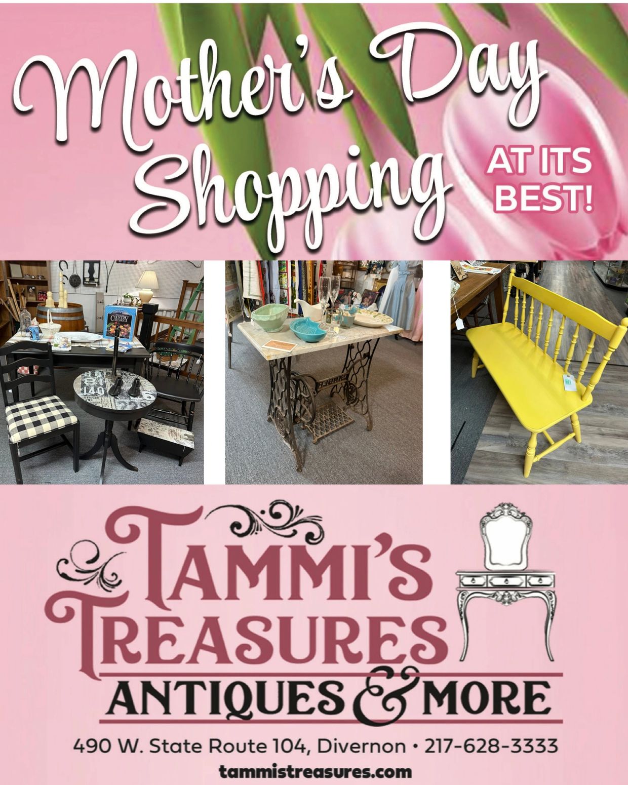 Mother's Day shopping at Tammi's Treasures with unique antiques and vintage furniture.