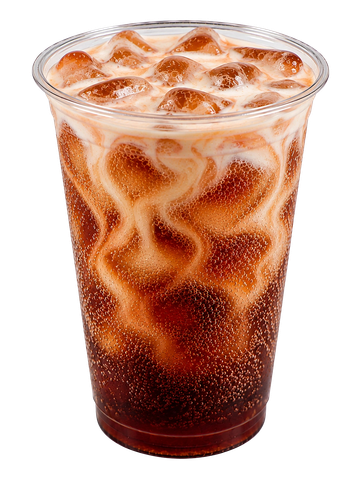 Iced coffee with ice cubes in a plastic cup.