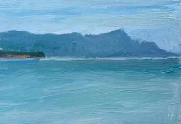 Oil landscape plein air painting of the Atlantic Ocean at the foothills of the Appalachian Mountain 