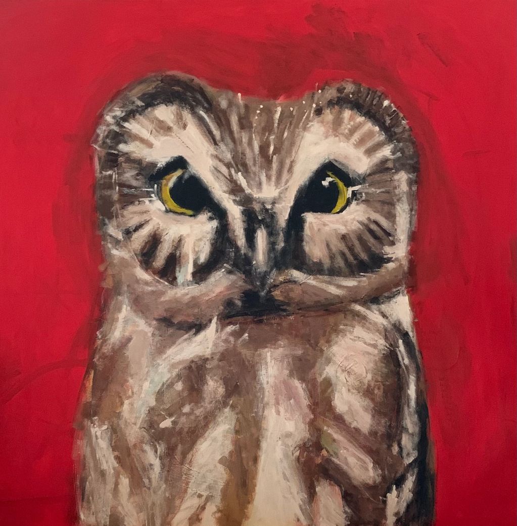 Big baby Natalie Legere contemporary owl painting big large scale pop art