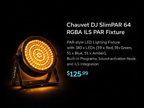 Chauvet DJ SlimPAR 64 RGBA LED lighting fixture glowing orange.