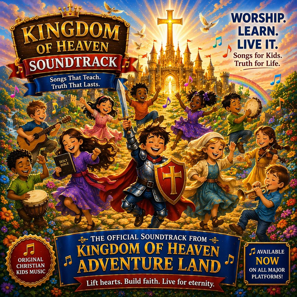 Children joyfully worship and learn through Kingdom of Heaven Adventure Land soundtrack.