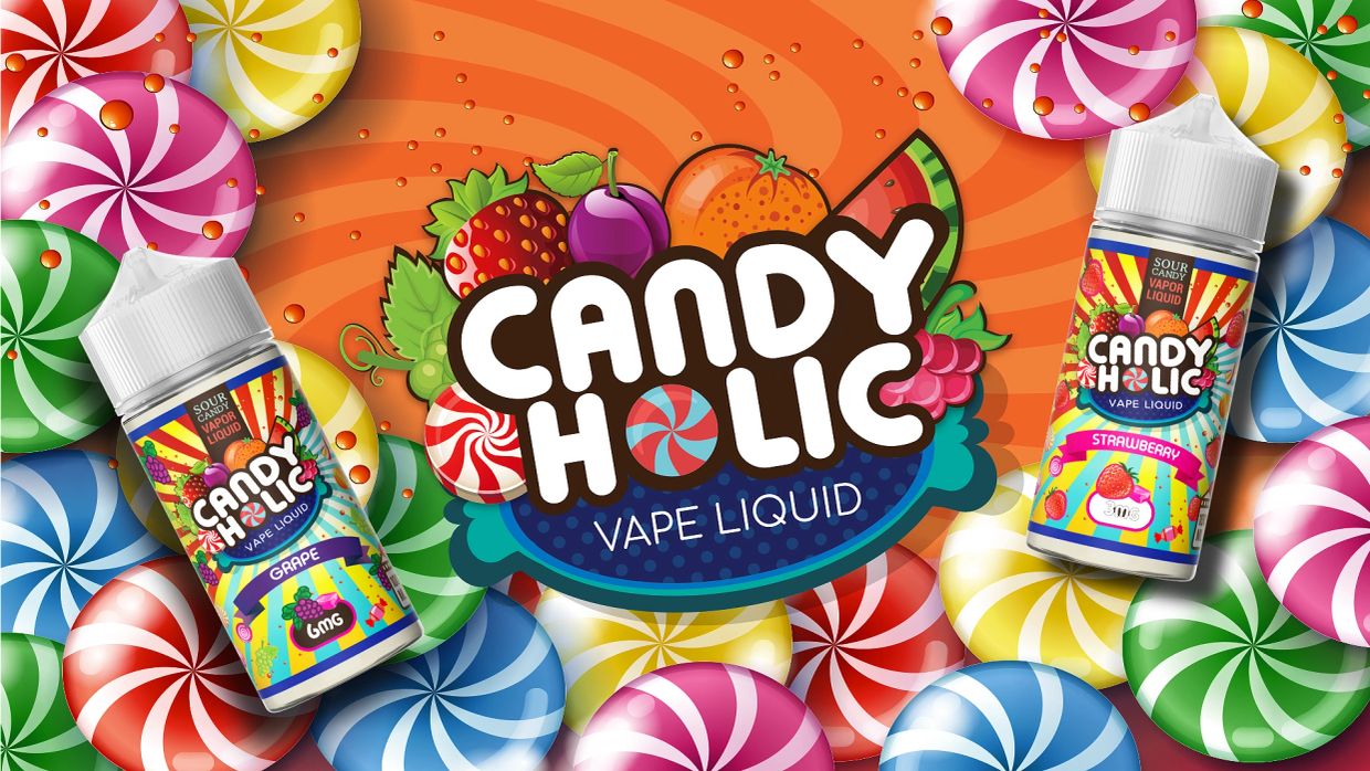 Candy Holic vape liquid with grape and strawberry flavors.