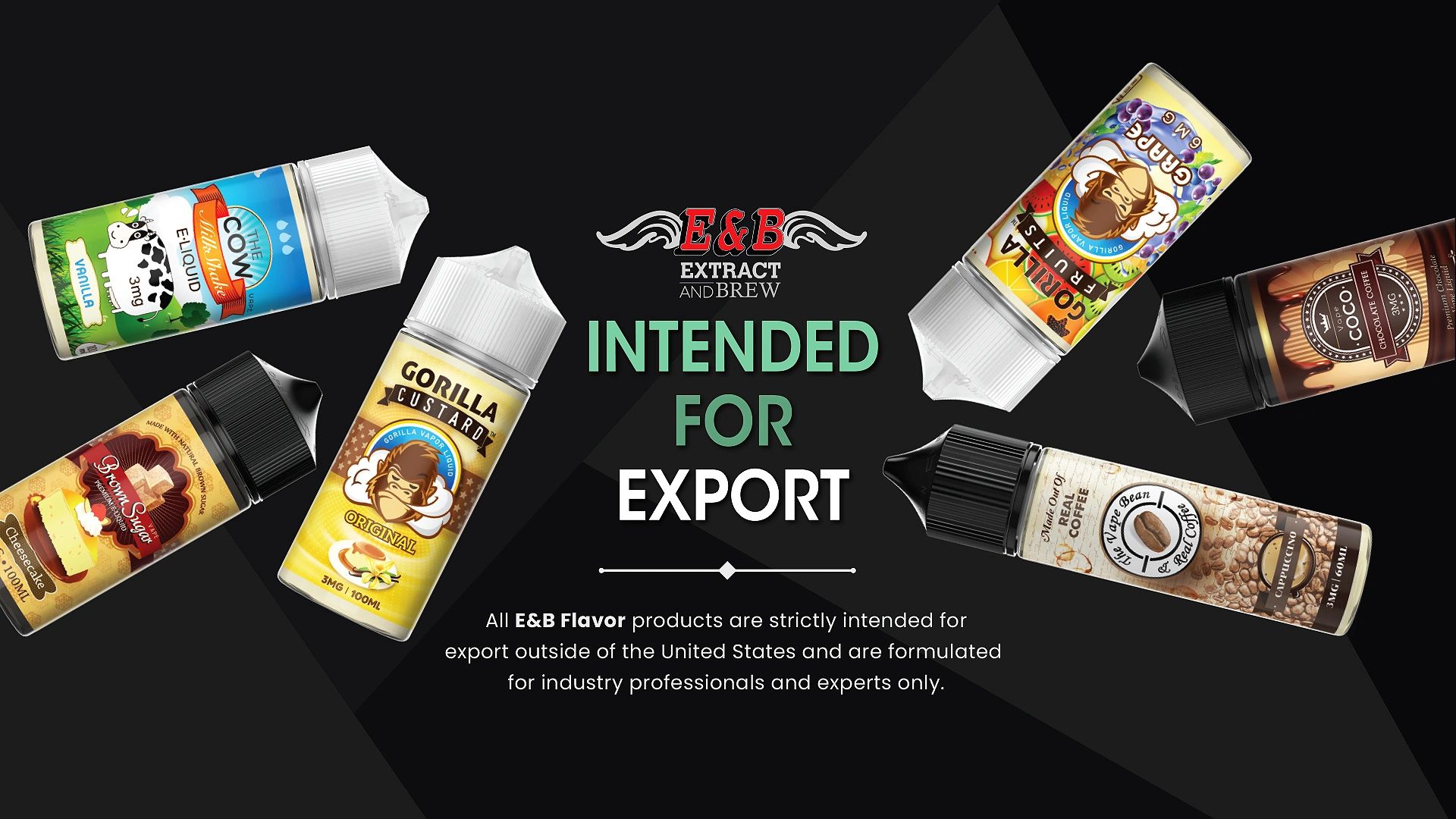 Assorted premium vape juice bottles by E&B Flavor