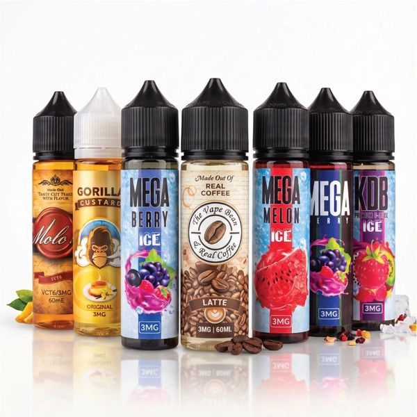 Assorted premium vape juice bottles by E&B Flavor