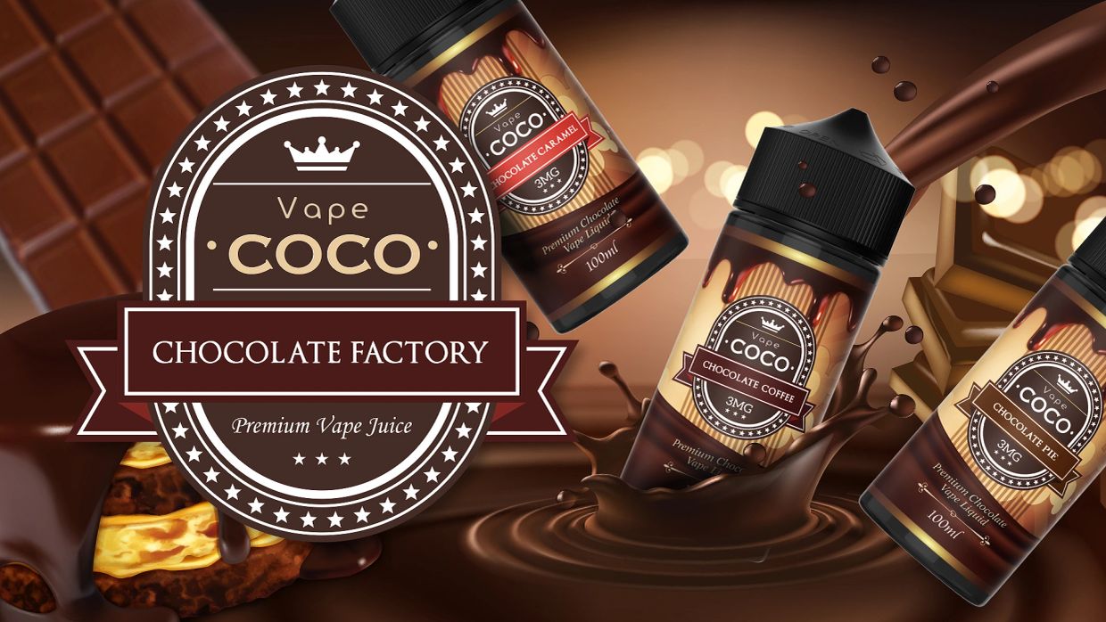Vape Coco Chocolate Factory premium vape juice with chocolate flavors.