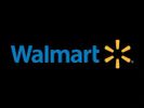 Walmart logo with blue text and yellow spark symbol on black background.