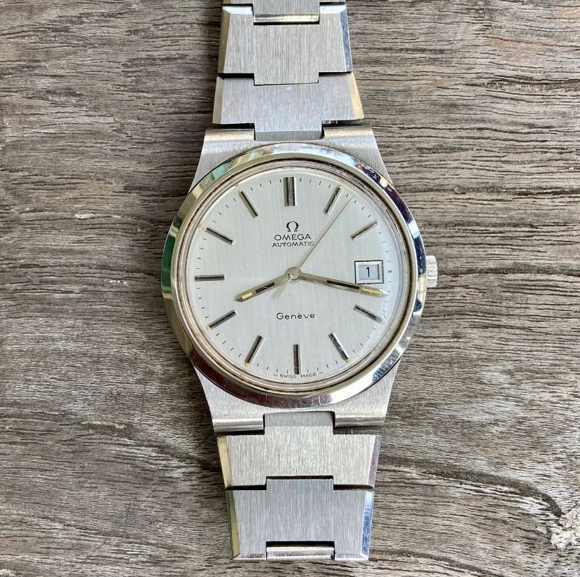 Sharp condition/Rare bracelet) 1970s' Omega Geneve DATE Automatic
