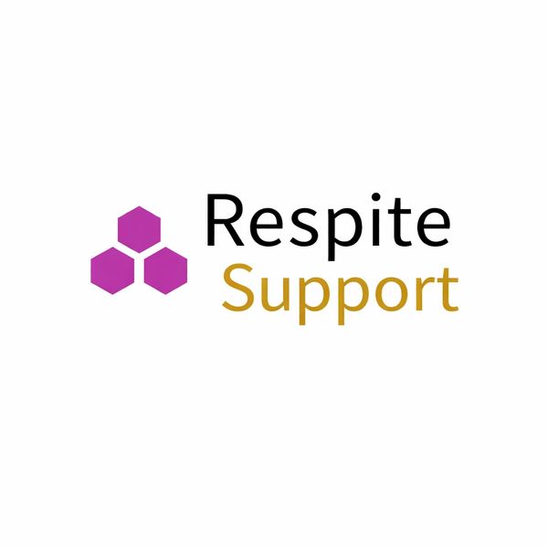 Logo for Respite Support with purple hexagons and black and gold text.