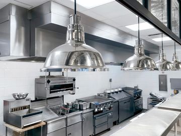 A spotless commercial kitchen.