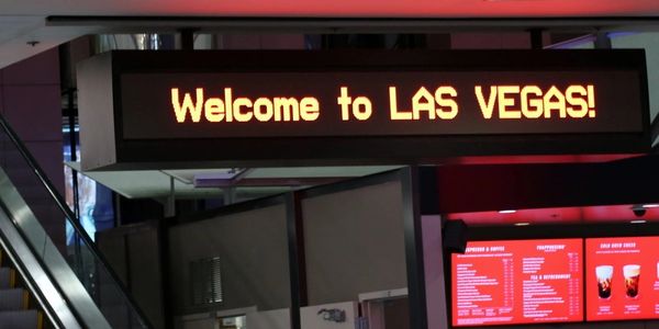 a welcome sign at the las vegas airport