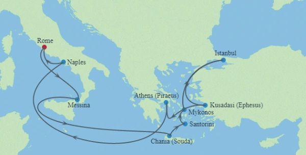 a map of the route of a cruise ship