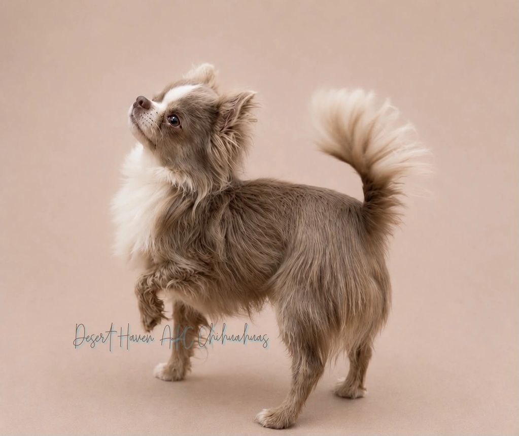 CH AKC Chihuahua LC male, blue and white in color owned by Desert Haven AKC Chihuahuas of Arizona