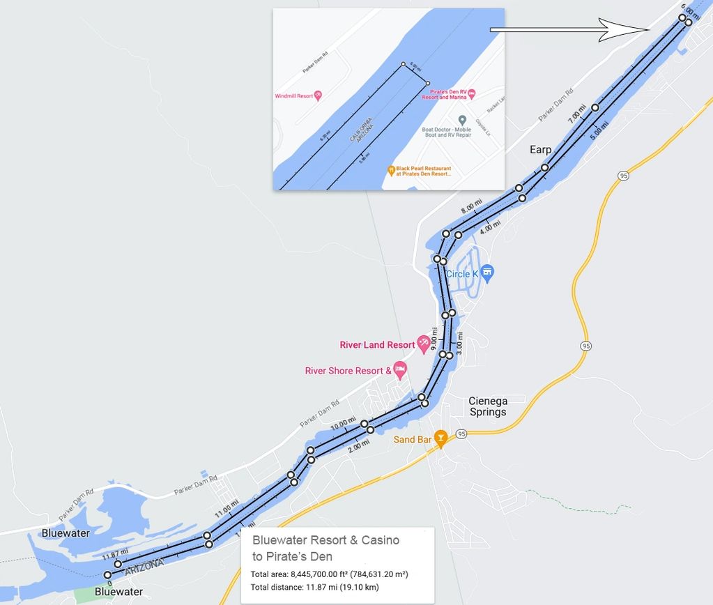 Long Course: Approximately 12 mile SUP and OC6 course from Bluewater Casino to Pirate's Den and back