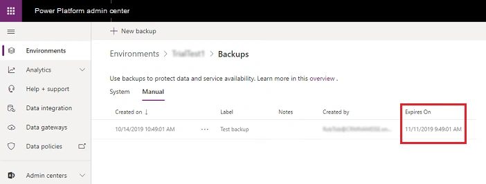 Manual backup Expires On dates