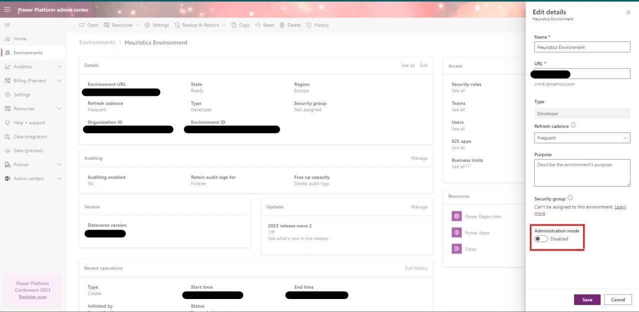 Setting Administration mode for your environment Setting Administration mode for your environment