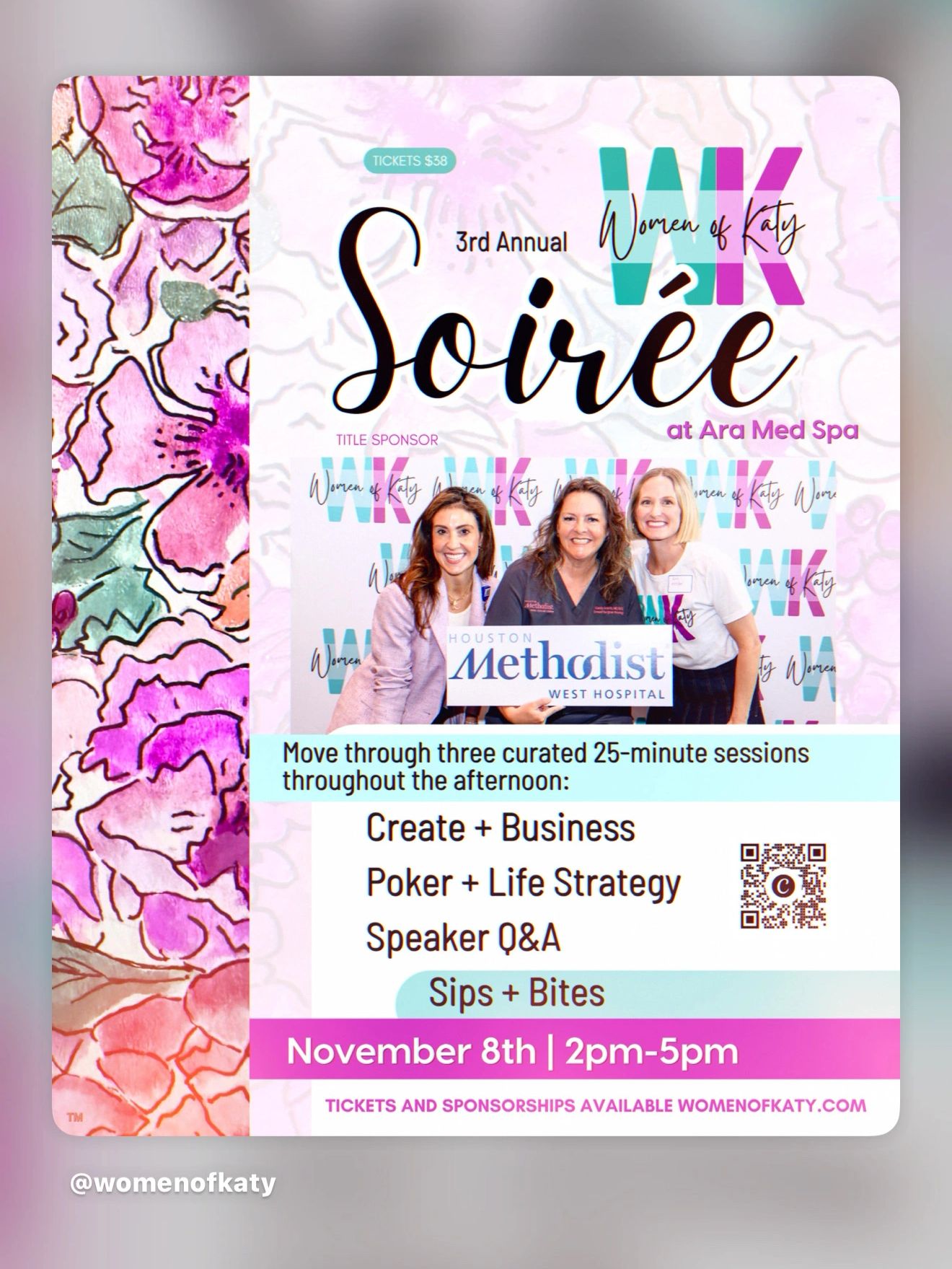 Women of Katy 3rd Annual Soirée on November 8th 2026 at Ara Med Spa. Title Sponsor: Houston Methodis
