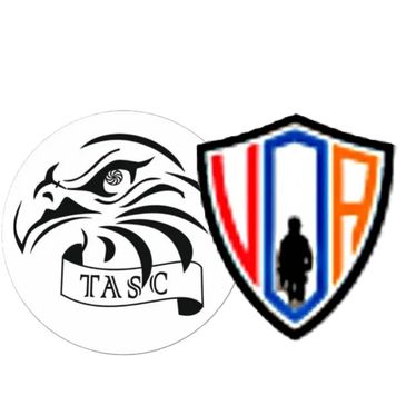 Two logos, one with an eagle and TASC, another shield with VOP.