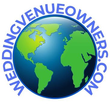 Logo featuring Earth with website text wedddingvenueowners.com curved around it.