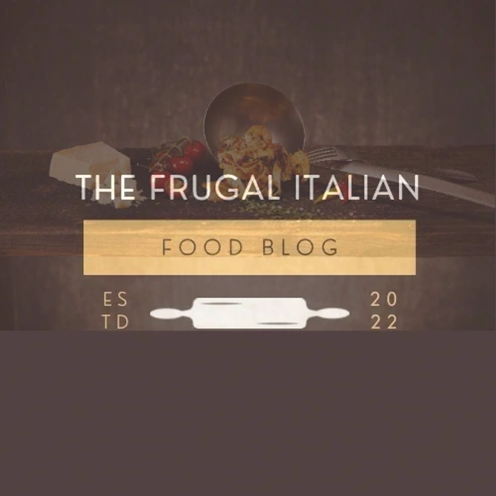 Logo for The Frugal Italian food blog with rustic food elements.