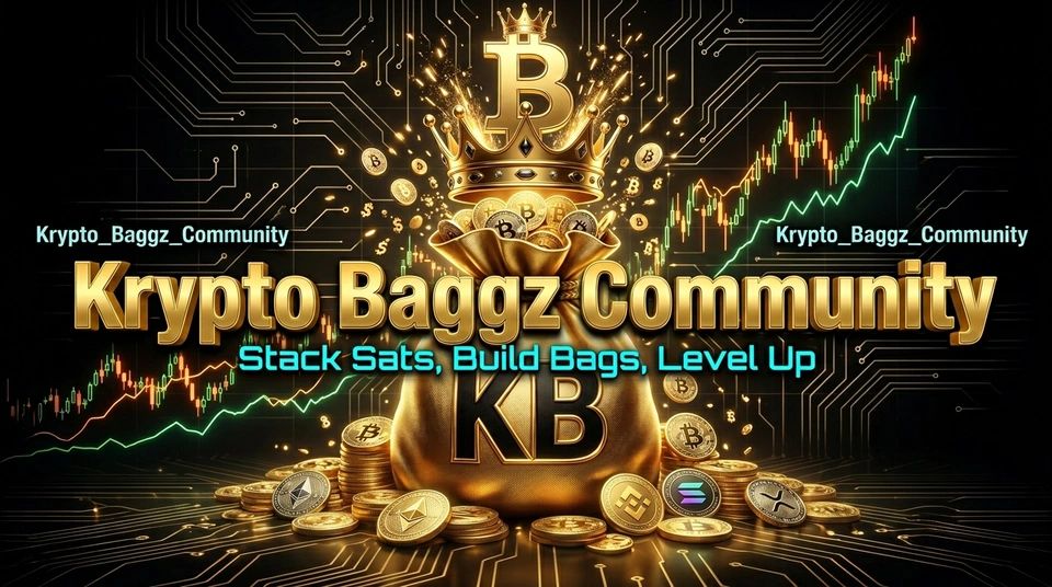 Krypto Baggz Community logo with Bitcoin and cryptocurrency motifs.
