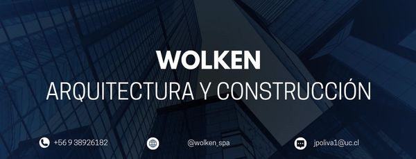 Wolken Arquitectura y Construcción with contact details and social media handle.