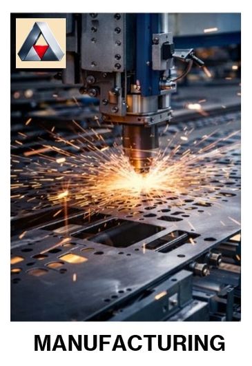 High-precision manufacturing with sparks flying from metal cutting.