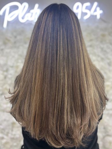 Brunette highlights with soft dimension at Platinum 954 Fort Lauderdale