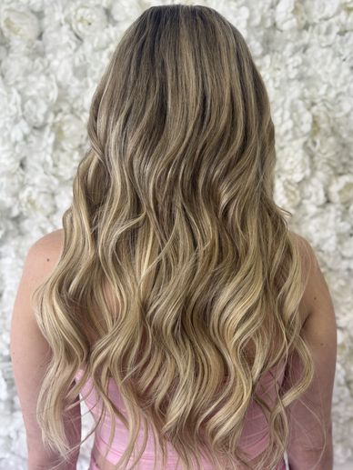 blonde hair extensions full back view kovi volume genius weft and k tips fort lauderdale