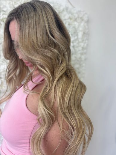 kovi genius weft and k tip extensions close up blend dimension blonde hair fort lauderdale