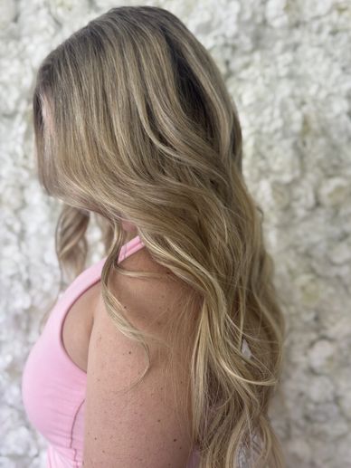 kovi weft and k tip blonde hair extensions side view soft waves fort lauderdale hair salon