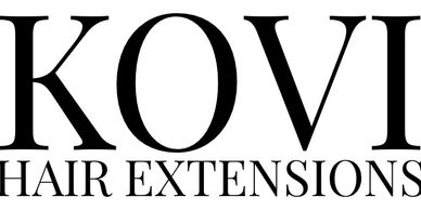 Logo for KOVI Hair Extensions in elegant black serif font.