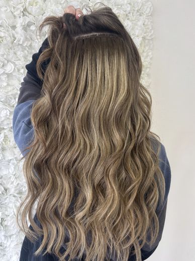 Hidden weft install Kovi volume genius weft extensions Platinum 954 Hair Salon