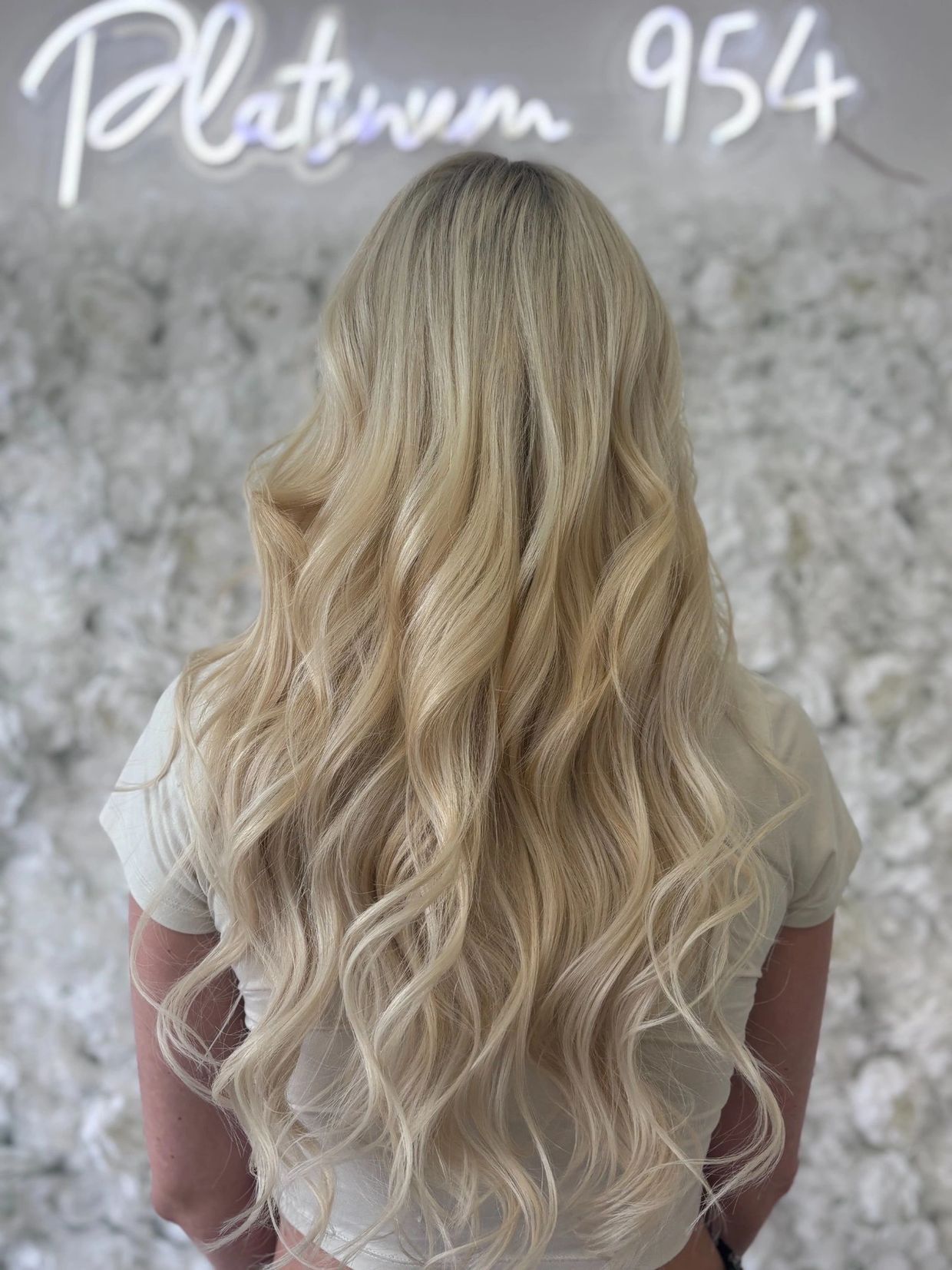 Platinum blonde hair with bright clean tone and seamless blend