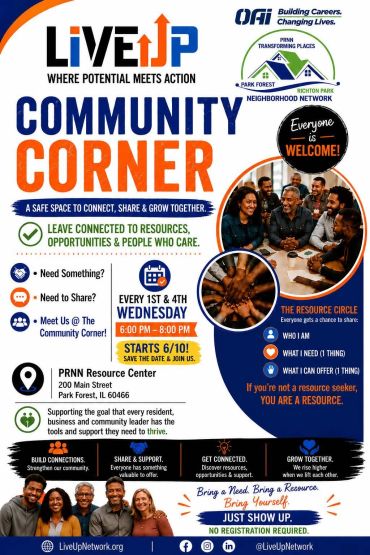 Community Corner event promoting connection, sharing, and growth every Wednesday at PRNN Resource Center.