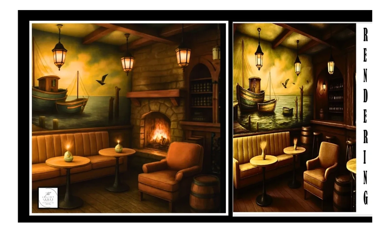 murals of fishing boats, Georgia murals, mural artists, Alpharetta, Duluth, Gainesville, Atlanta,