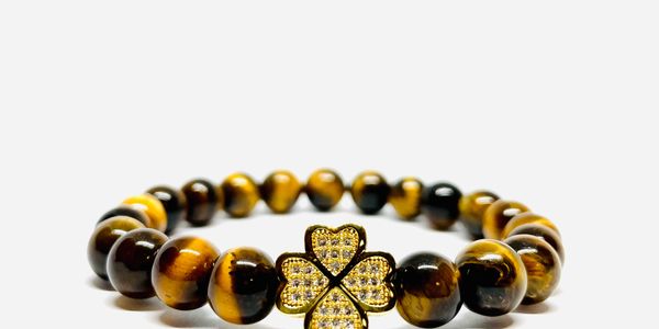 tiger eye bracelet, four clove tiger eye bracelet, gemstone bracelet, gemstone, bracelet, confidence