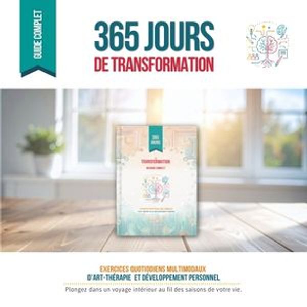 Book titled '365 Jours de Transformation' on a wooden table.