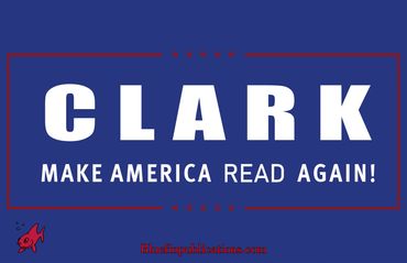 Campaign-style poster promoting reading with the slogan 'Make America Read Again!'