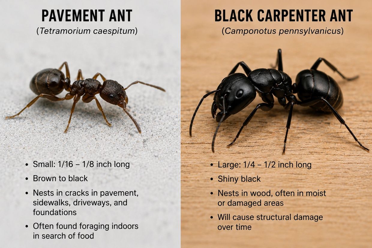 comparison of pavement ant and carpenter ant