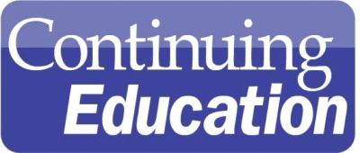 Logo with the text 'Continuing Education' on a blue background.